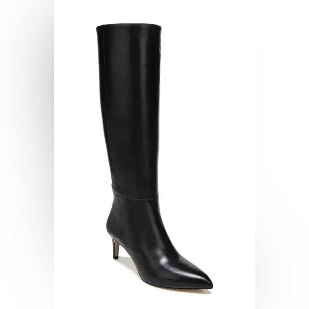 Sam Edelman Uma Knee-High Kitten Heel Tall Leather Boots – Black